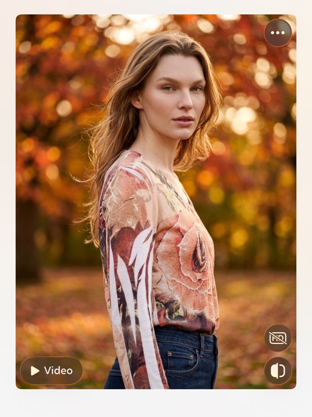 B.L.E.U. Women's Long-Sleeve Floral V-Neck Top in Coral and Peach